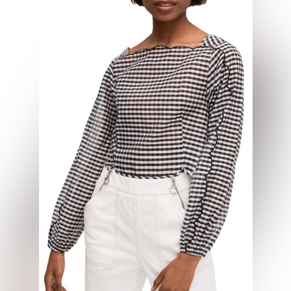 NWOT! Kate Spade Embroidered Gingham Cotton & Silk Blouse. Size 4. BRAND NEW - Picture 6 of 7